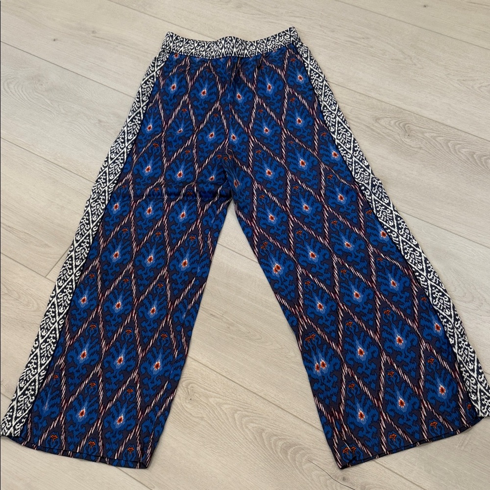 NWOT Anthropologie Blue Patterned Wide-Leg Pants Sz XS